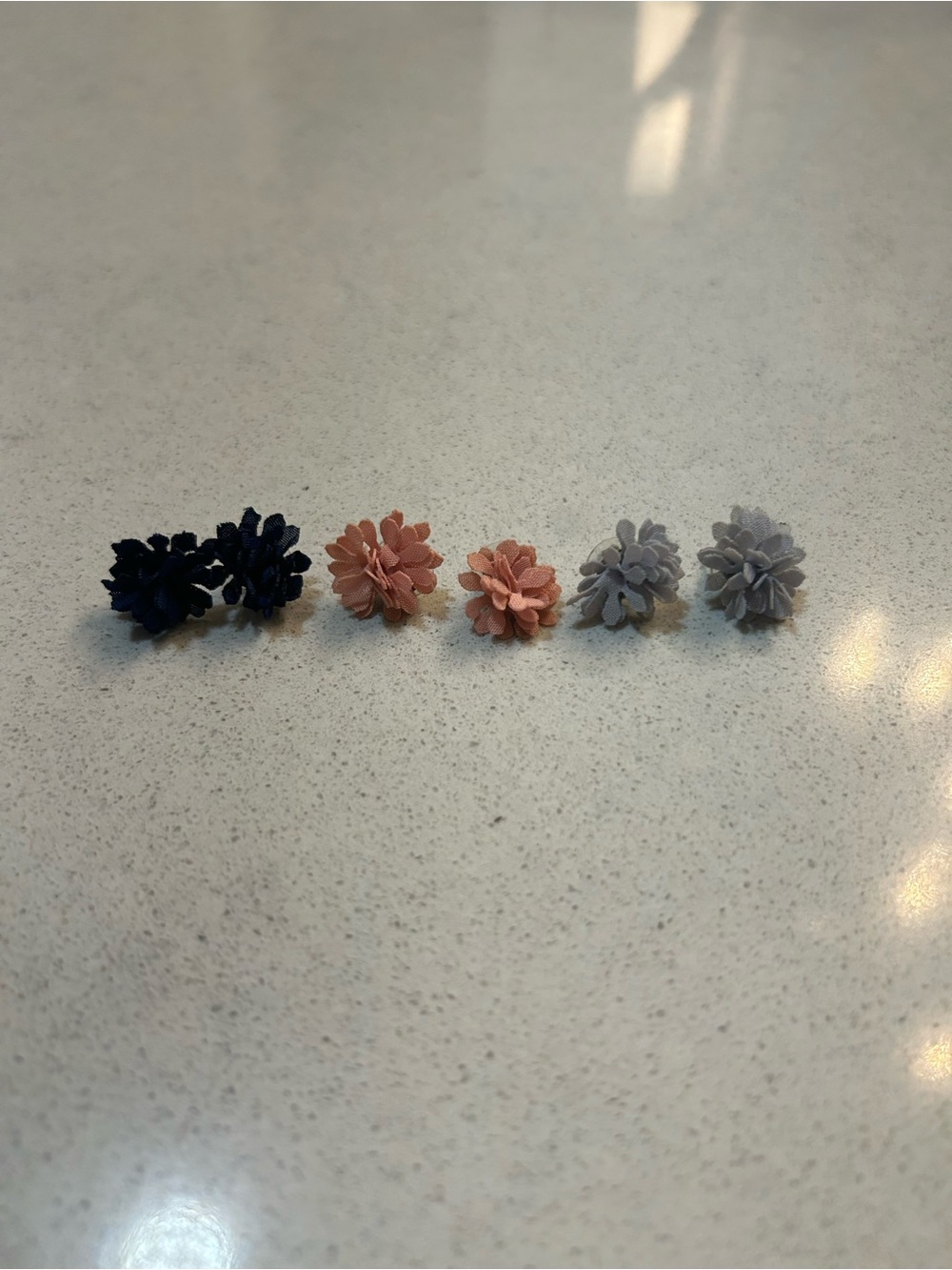 Floral Cluster Stud Earrings - Navy, Blush & Gray -